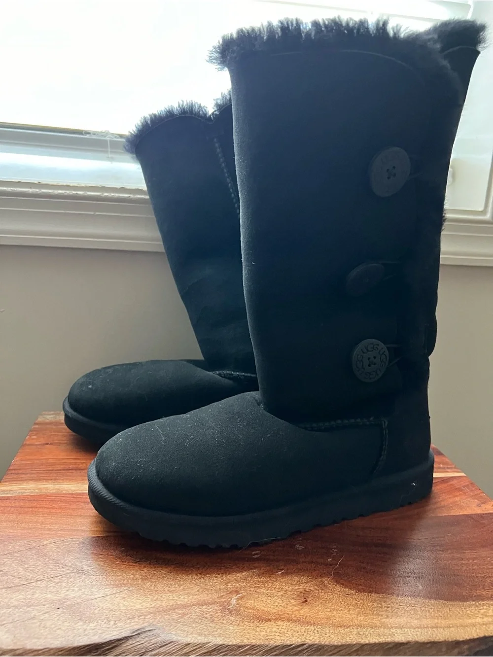 Black Button-Accent Tall Winter Boots